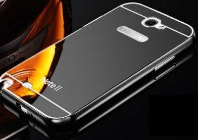 Други Бъмпъри за телефони Луксозен алуминиев бъмпър с огледален гръб за Samsung Galaxy Note 2/ II N7100 черен